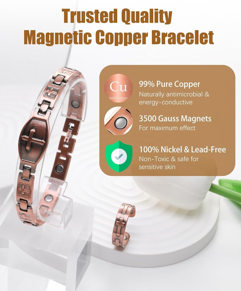 Jeracol Copper Bracelets & Rings for Women, Copper Magnetic Bracelet for Women - Image 2